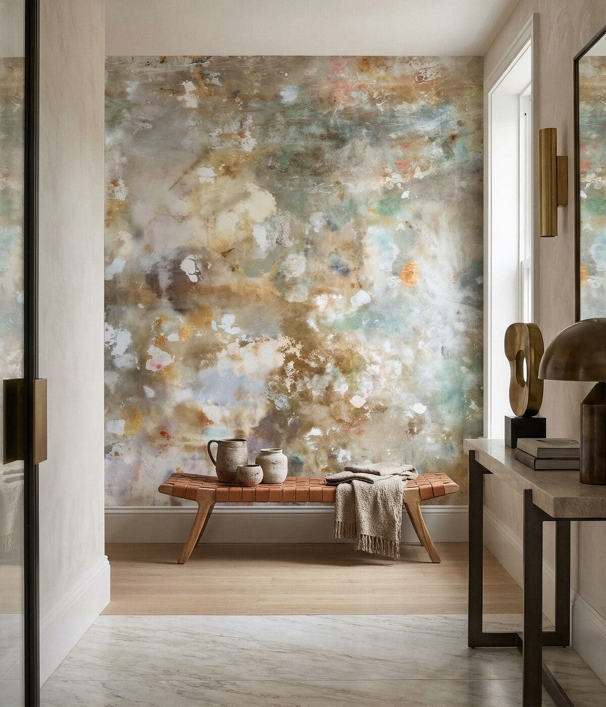 Finished wallpaper feature wall in an elegant interior