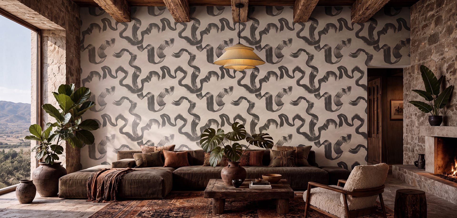 Premium wallpaper feature wall in a refined interior