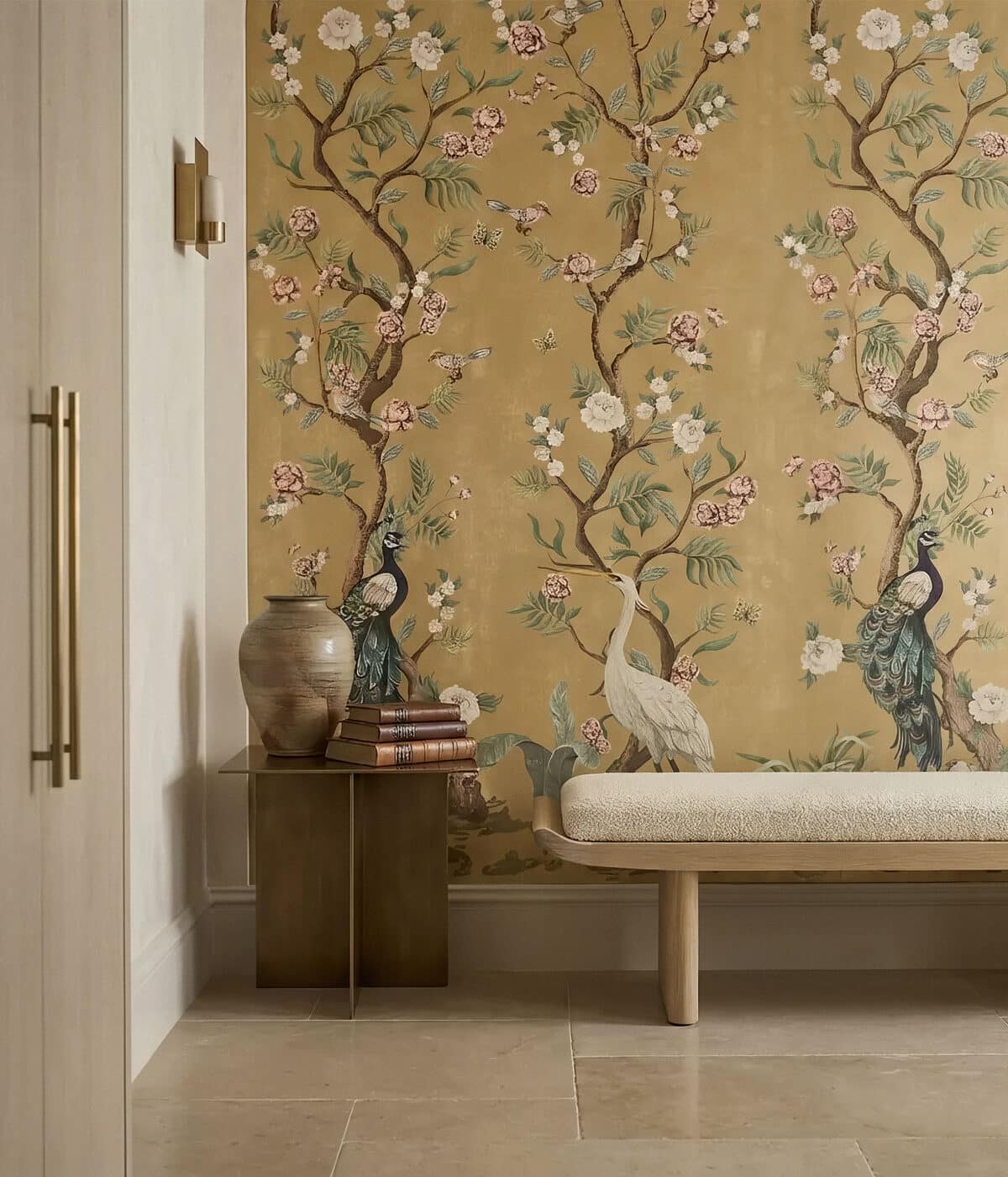 Wallpaper installation detail in a finished space